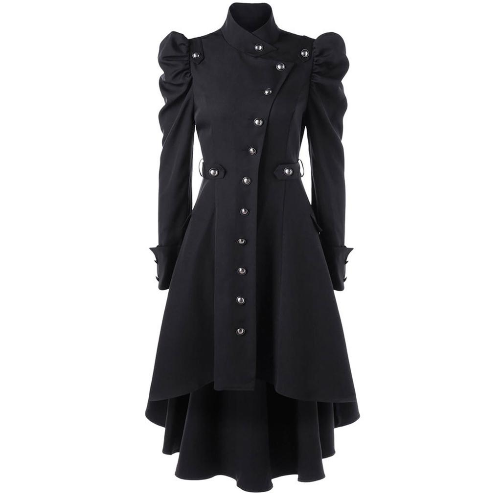 Womens Vintage Steampunk Long Coat Gothic Overcoat Ladies Retro Jacket