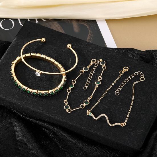 4Pcs/Set Women Bracelet Bangle Hypoallergenic Adjustable Faux Gemstone Rhinestone Snake Bracelet Golden Bangle Fashion