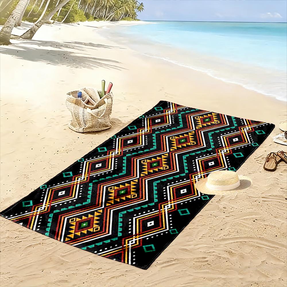 Geometric tribal pattern in vibrant colors Beach towel quick-drying for travel outdoor sports jogging beach and swimming