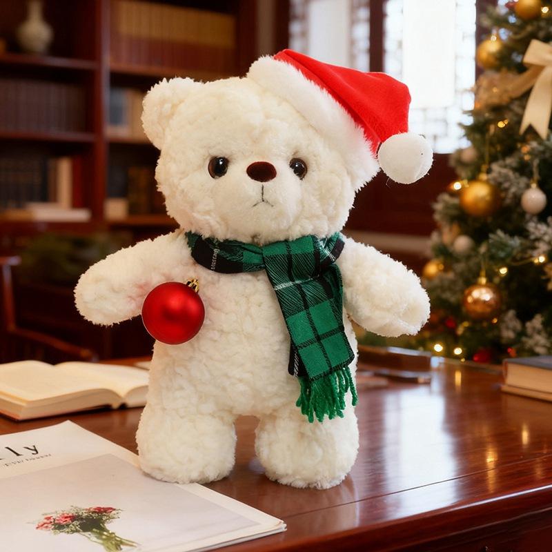 Cute Christmas scarf teddy bear doll plush toy bear hug bear doll children soothing doll