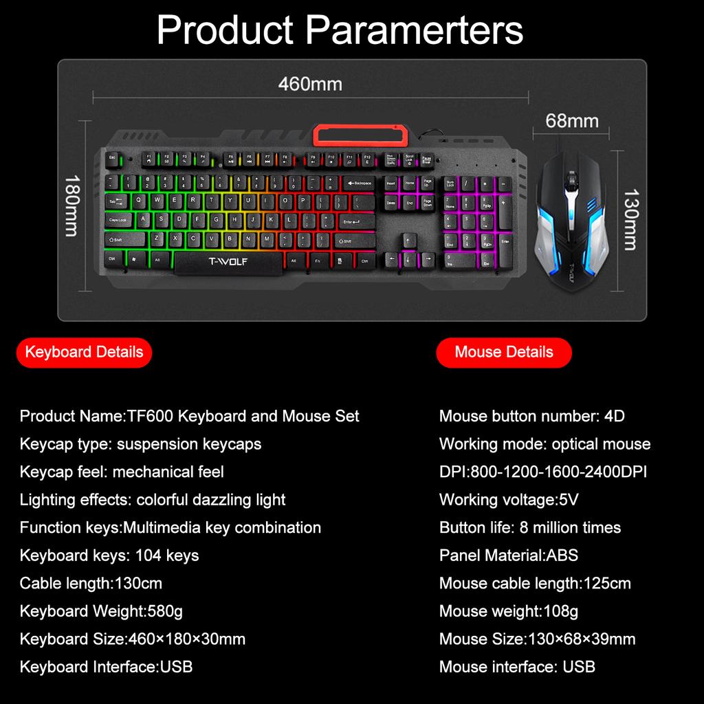 Desktop Computer Office Game Keyboard Mouse Thunderwolf TF-600 Suit