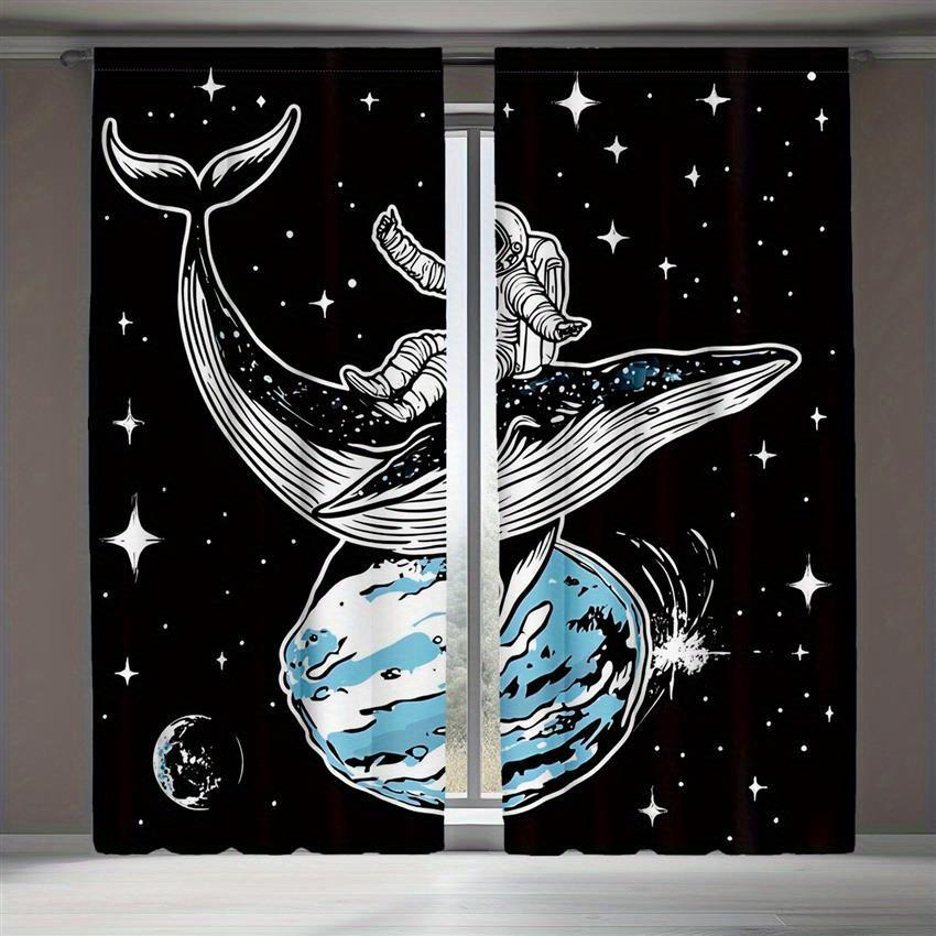 2 шт. штор с тематикой космоса и синим китом и астронавтом - Полупрозрачный полиэстер Дизайн с кулиской Машинная стирка для спальни