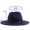 Новая женская и мужская шерстяная шляпа-федора с кожаной лентой, джентльменская элегантная женская кепка зима-осень с широкими полями, джазовая церковная панама-сомбреро