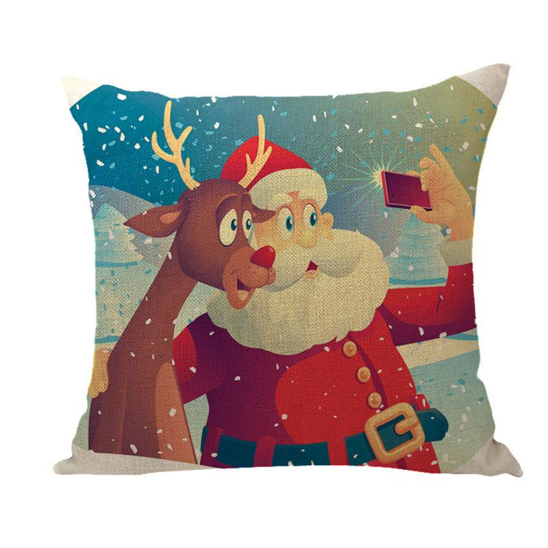 Santa Claus Pillowcase Decoration Cartoon Printing Christmas Cushion Cover Home Christmas Ornament Linen Pillowcase
