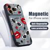 Модный Чехол с Узором Губы Целуются Для iPhone 17 Pro Max iPhone 16 15 14 13 Pro Max Магнитный Для Magsafe Гибридный Матовый Чехол из ТПУ+ПК