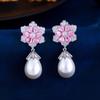 Легкая Роскошь Микровставка Цветок Сакура Жемчужные Серьги Принцесса Розовый Циркон Капля Воды Жемчужные Серьги Украшения для Ушей