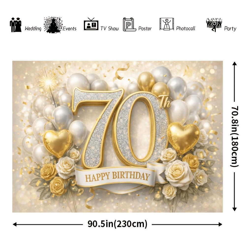 Фон-баннер для вечеринки в честь 70-летия, 2D. Тема для 70-летия, с блестящей золотой рамкой и цифрой 70.