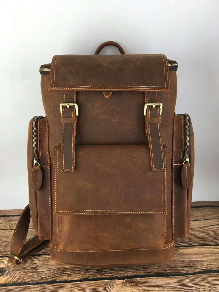 Genuine Crazy Horse Leather Backpack for Men and Women - Retro Cowhide Design