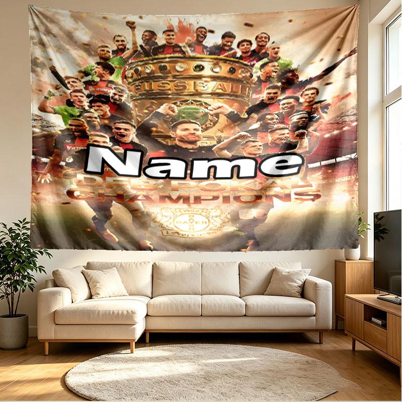 Custom Name Personalized Bayer 04 Leverkusen Print Tapestry, Wall Art Decor, Bedroom, Dorm, Apartment, LivingRoom, Party Backdrop, Gift for Birthday