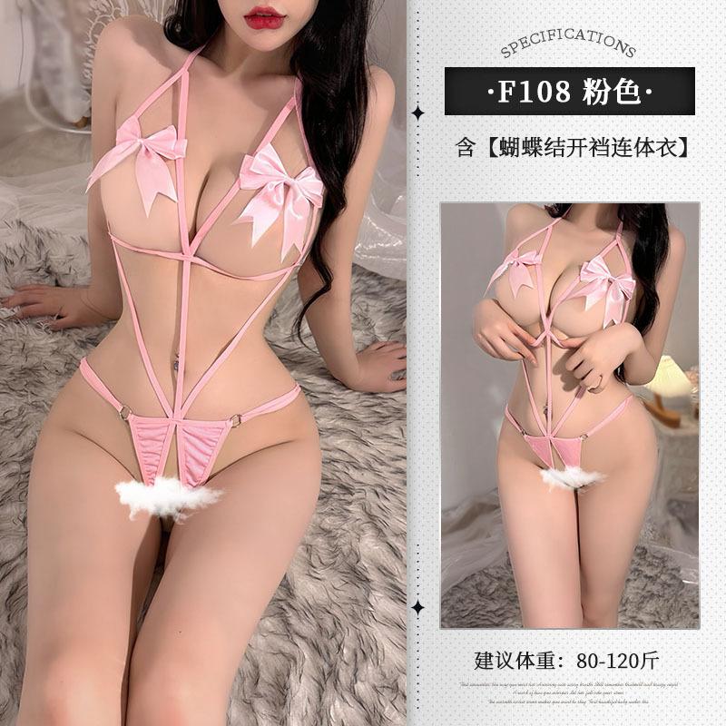 Large Size Catties Can Wear Sexy Lingerie Open Crotch Hollow Bow Uniform Temptation Outfit Perspective 10
