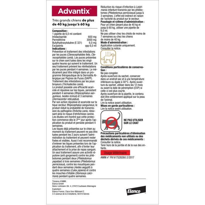 Advantix Капли для собак от паразитов Очень крупная порода 40-60 кг 4 пипетки