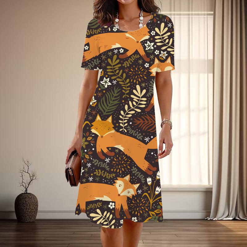 Женская мода изящный великолепный принт лето весна короткий рукав О-образный вырез повседневные платья