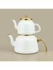 Белый и золотой эмалированный чайник - 2,5 л + 1,1 л