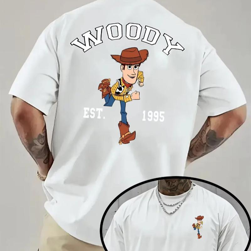 Woody Running Cartoon T Shirt Toy Story Retro Buzz Lightyear Summer Cotton Unisexs Women Tops Tees Couple Cotton Oversized