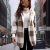 Женская мода повседневная клетчатая печать осень-зима с длинным рукавом с капюшоном куртки и пальто