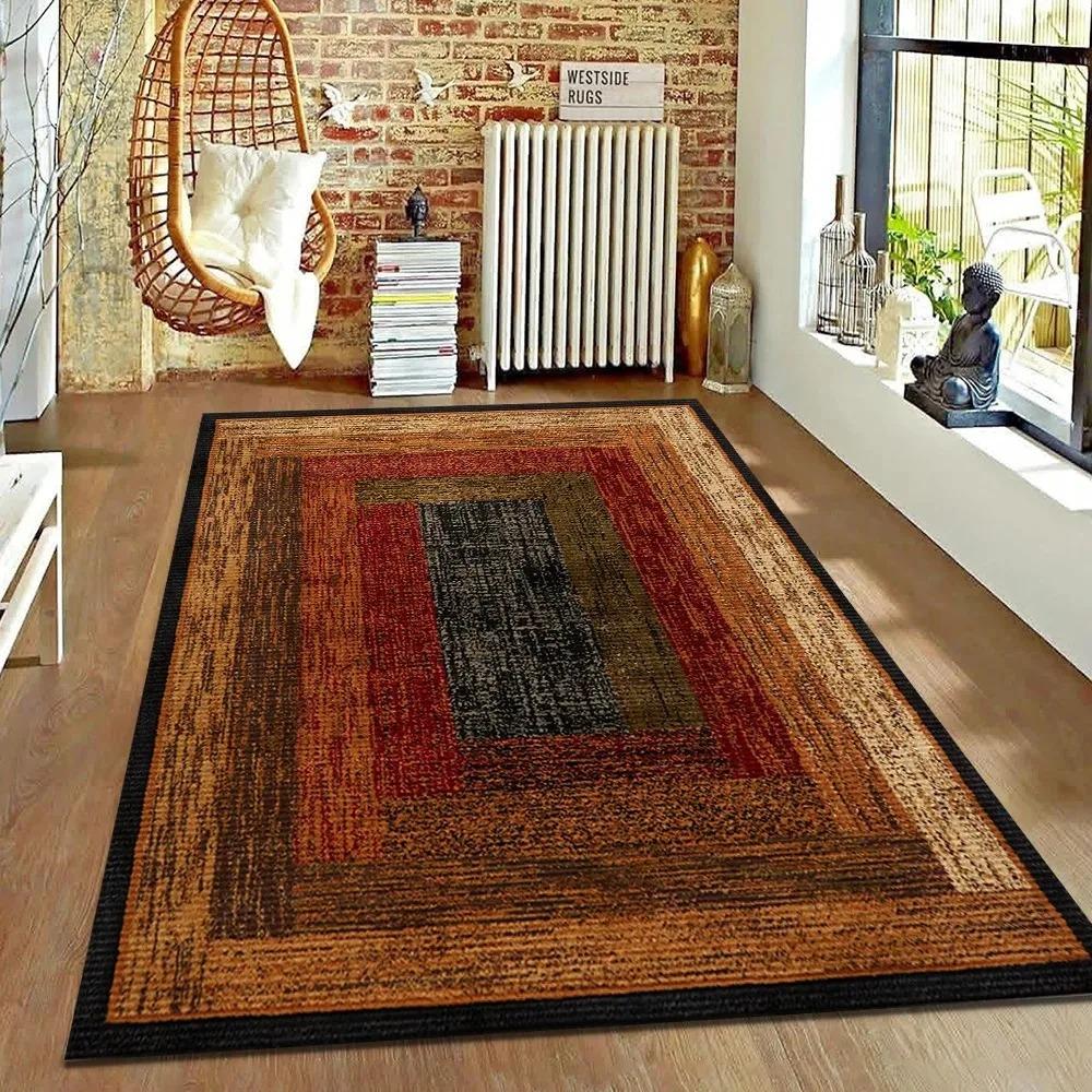 Brown Geometric Living Room Carpet Nordic Minimalist Art Rug for Hotel Homestay Retro American Style Decor Non Slip Floor Mat