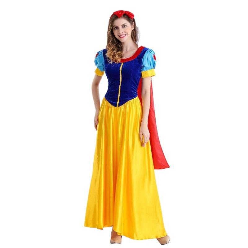 S-XL Female Halloween Adult Snow White Dress Cloak Stage Show cos Costume Set