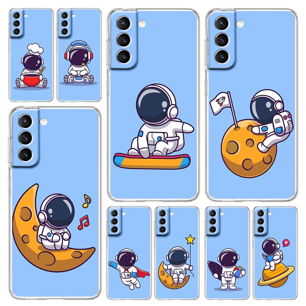 Чехол для телефона Planet Cute Astronaut для Samsung Galaxy S22 5G S20 Ultra S21 FE 5G S10E S9 S8 S10 Plus Note 20 10 Мягкий прозрачный чехол