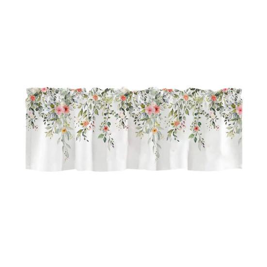 Весенняя Цветочная Занавеска-Ламбрекен Листья Цветы Оконный Ламбрекен Короткая Кухонная Занавеска-Ламбрекен с Карманчиком для Штанги для Ванной Комнаты Столовой