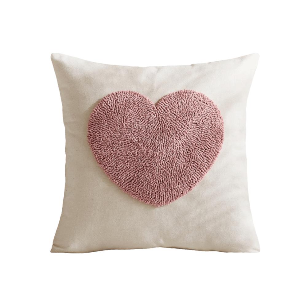 Romantic Valentine Heart Pattern Pillowcase Velvet Hidden Zipper Tufted Cushion Case Minimalist Embroidery Plush Pillow Cover