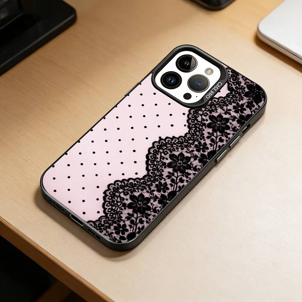 Элегантный дизайн с принтом черного кружева Чехол для телефона для iPhone 17, 16, 15, 14, 13, 12, 11 Plus, Pro Max, XS, Цветная серебристо-черная крышка