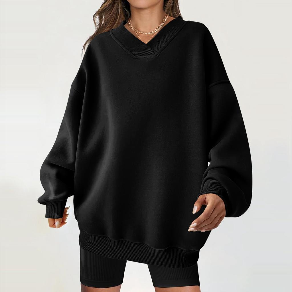 Women's Casual Fashion Solid Color Long-sleeved Loose Round Neck Sweatshirt
