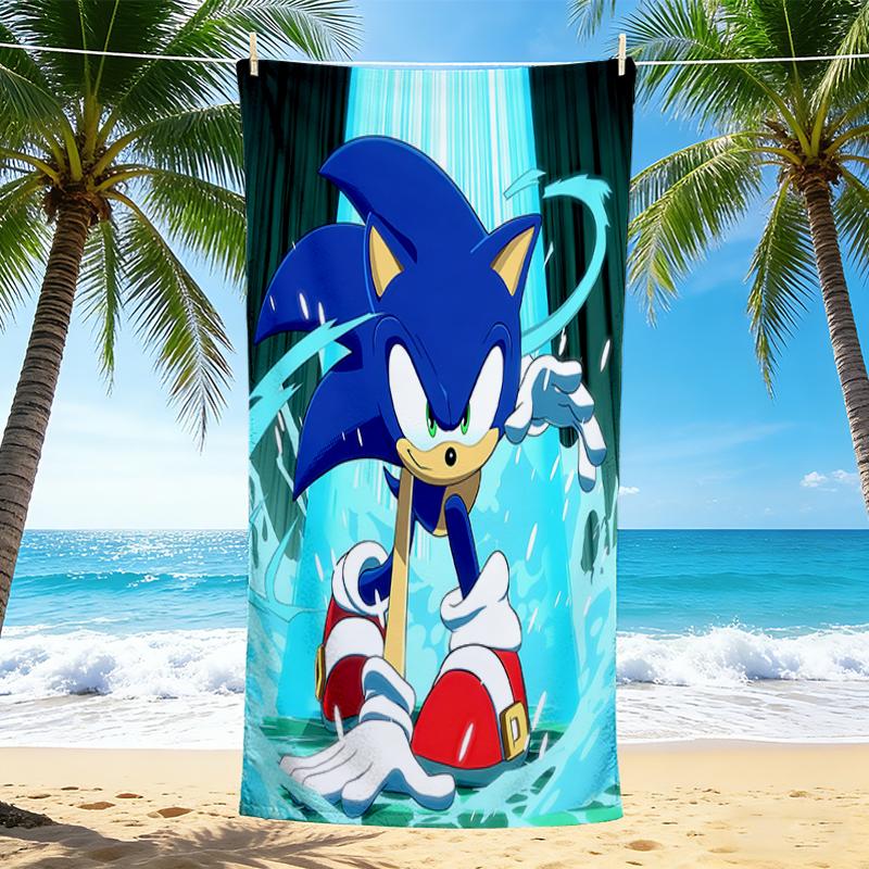 1Pc Sonic Through Ice Beach Towel Quick Dry Multiuse For Beach Pool Gym Yoga Home Travel Christmas Halloween Xmas Gift N1295