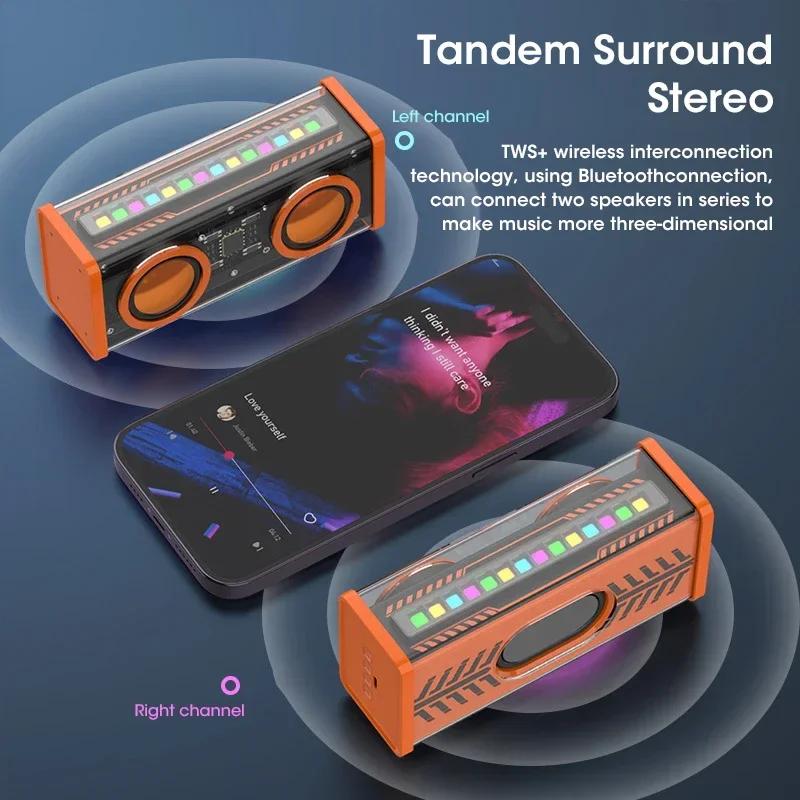 Transparent Cyberpunk Bluetooth Speaker TWS Stereo with Subwoofer Bass, LED Rhythm Light, Hands-free Call for Home Party