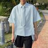 Летние мужские рубашки с завязками на лацканах с коротким рукавом и пуговицами, повседневные рубашки с высоким и низким вырезом