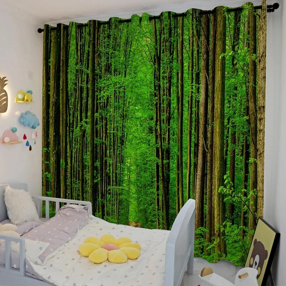 Северный пейзаж Лес Зеленый Желтый лес Отель Спальня Гостиная Кабинет Окно Шторы Ткани Высокое затенение Новый