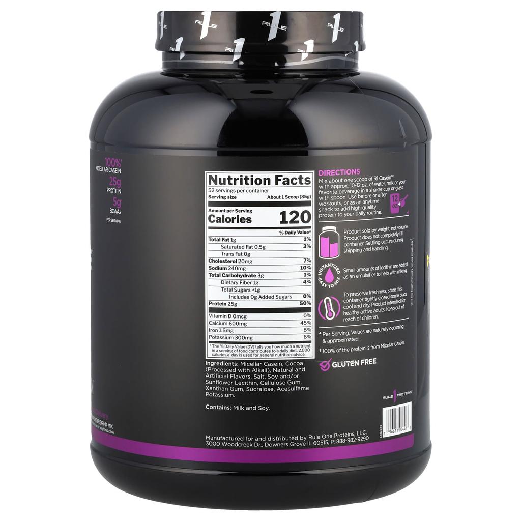 Rule One Proteins R1 Casein, Protein Powder Drink Mix, Chocolate Fudge, 4.01 Lb (1.82 Kg)