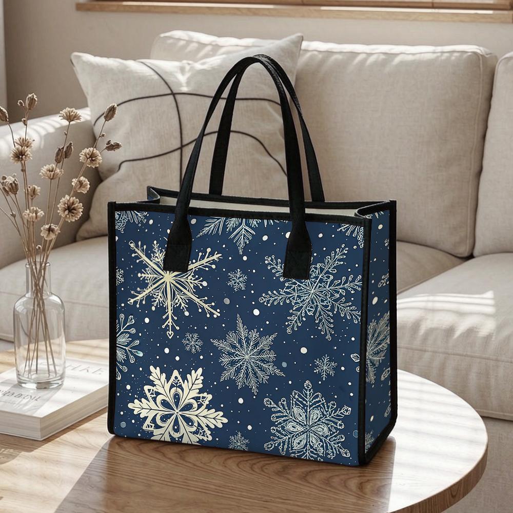 Winter Snowflake Pattern Tote Bag Elegant Casual Daily Handbag Large Capacity Practical Portable Carryall for Women