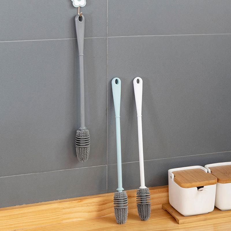 Мягкая щетка для бутылок, изоляционная чашка, сгибаемая головка щетки, моющая, без тупиков, длинная ручка, силиконовая щетка для чистки, бытовой инструмент