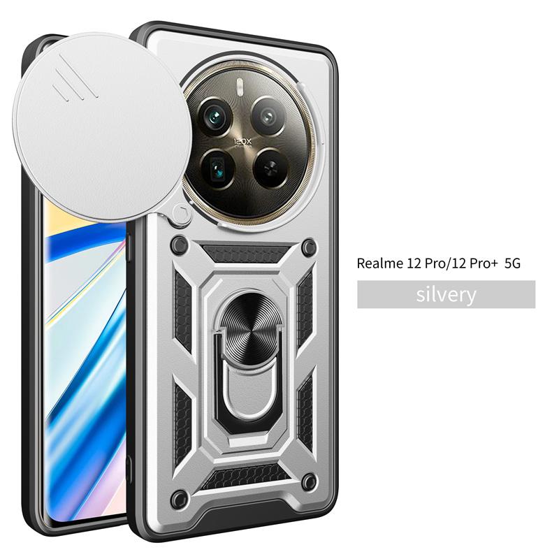 Funda For Realme 12 Pro Plus Ударопрочный защитный чехол Armor Slide Lens Protective Case For Realme 12 Pro Realme12 Pro+ Магнитный держатель Кольцо Чехол