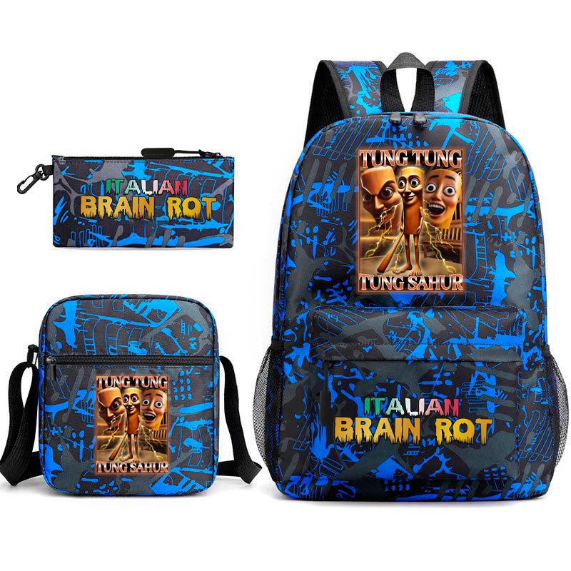 School Bag Tongtongsahur Cartoon Abstract Shanhaijing Primary School Students and Teenagers Backpack Three-piece Set L