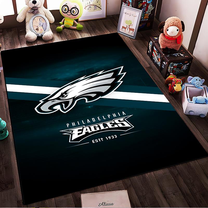Philadelphia Eagles Logo Rug, Teal and White Non-slip rug suitable for living room and bedroom sofas.