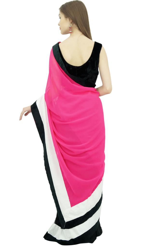 Atasi Women's Solid Pink Designer Georgette Saree With Unstitched Blouse
