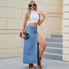 Washed Sexy High Split Long Denim Skirt
