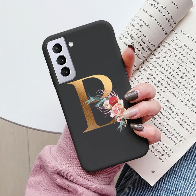 For Samsung Galaxy S21 S21 FE Case S21 Plus Flower Gold Letter A Z Soft Silicone Phone Cover For Samsung S21 Ultra Bumper S21+