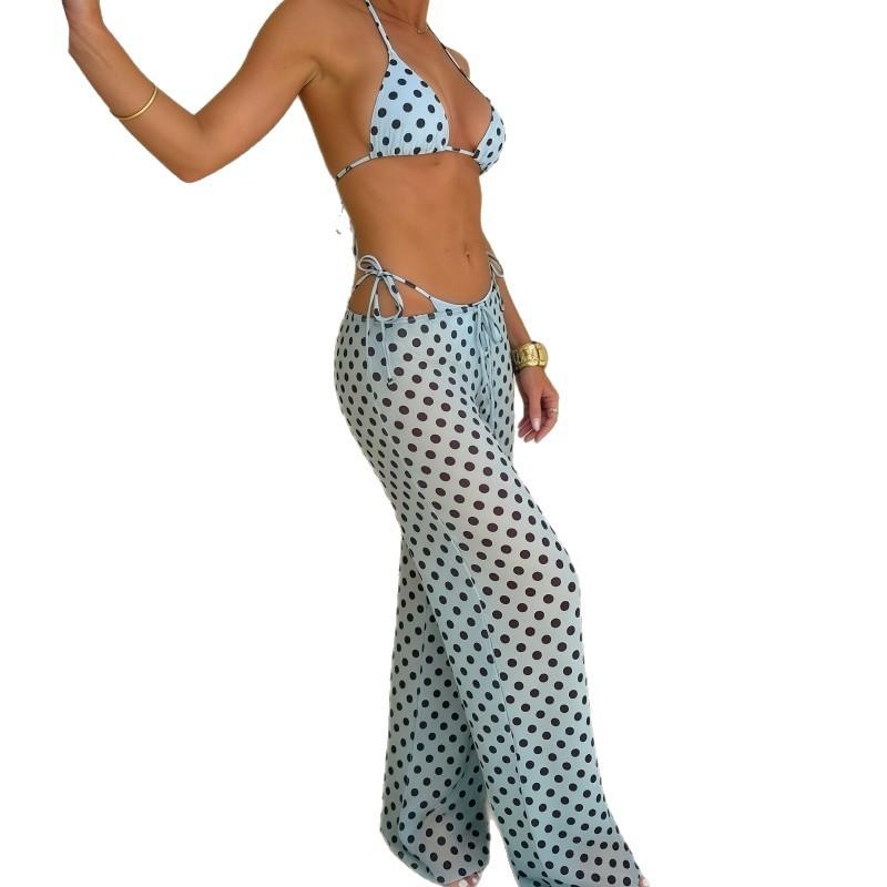 Split swimsuit women's European and American 11 new summer sexy polka dot lace-up three-piece bikini trousers set