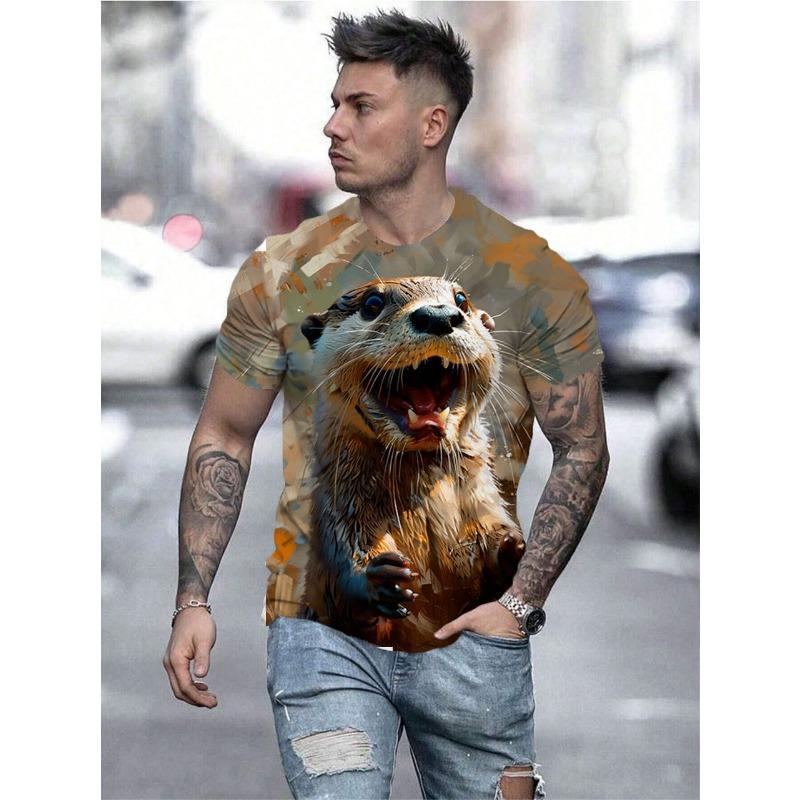 Summer Multi-color Animal 3D Printed Loose Casual Men's Round Neck Short Sleeved T-Shirts Men’s