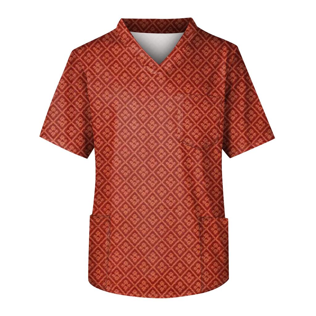 Мужская рабочая блузка с короткими рукавами и v-образным вырезом с принтом, топ с нагрудным карманом