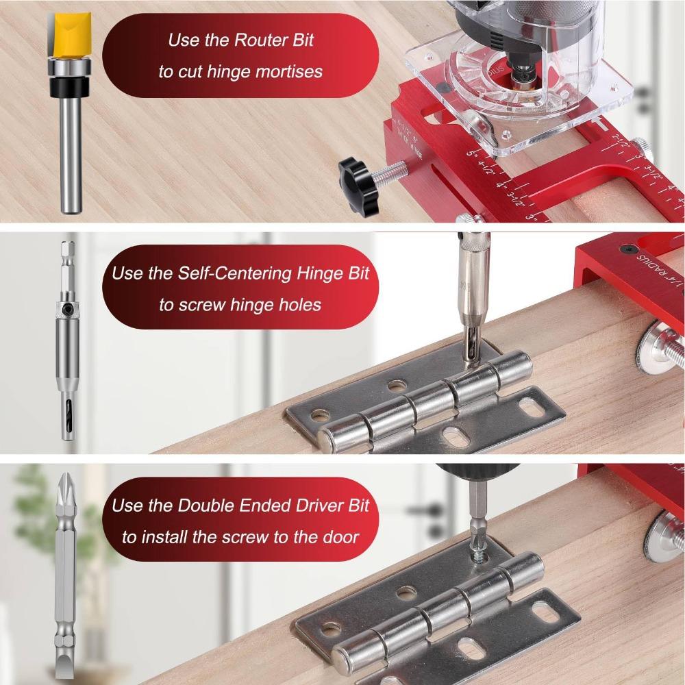 Aluminum Alloy Router Template Kit 1/4in Radius Mortise Jig Hinge Template For Door Installation