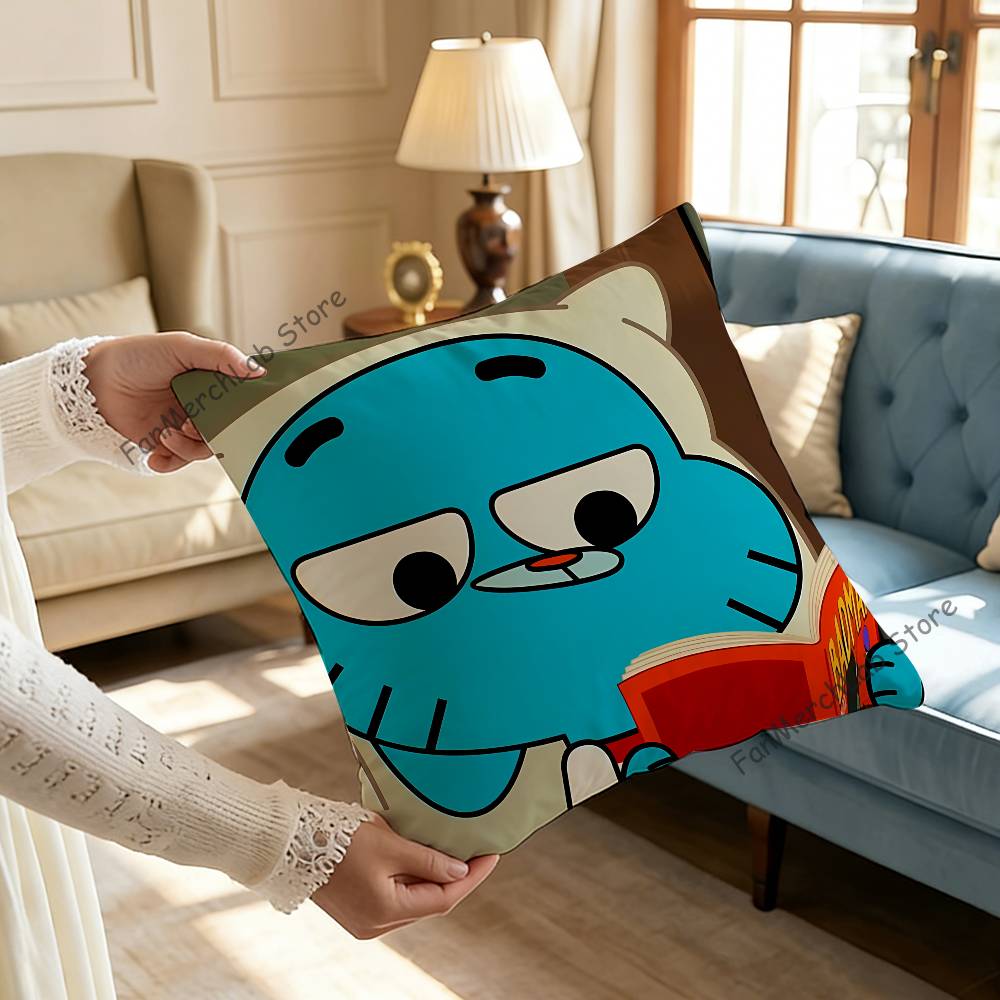 GGumballS Cartoon Watterson Pillow Covers Cartoon Sofa Decorative Home Doublesided Printing Short Plush Cute Cushion Cover