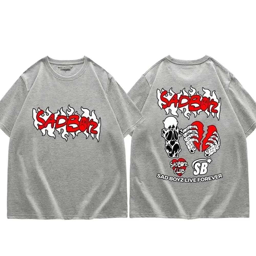 2024 Singer Junior H Sad Boyz Graphic T Shirts Men Women Gothic Fashion Short Sleeve T-shirt Harajuku Hip Hop Oversized T-shirts