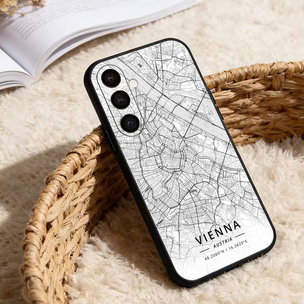 Famous City Sketch City Map Phone Case For Samsung Galaxy A91,80,73,72 ,71,53,52,32 ,31,22,21s,20,Soft Black Case