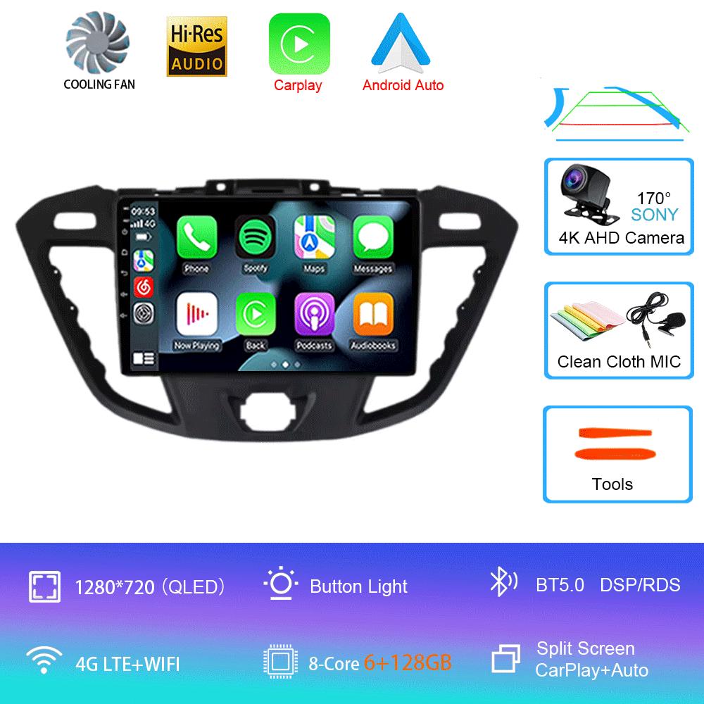 Автомобильное радио Android 14 для Ford Transit Tourneo Custom 2012 - 2021 Навигация GPS Мультимедийный проигрыватель Стерео Wi-Fi+4G Carplay BT 2DIN