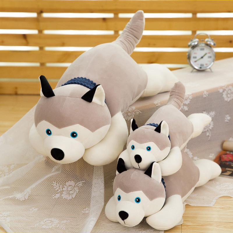 Cute Gray Lying Posture Husky Plush Doll Toy For Cuddly Play And Collection