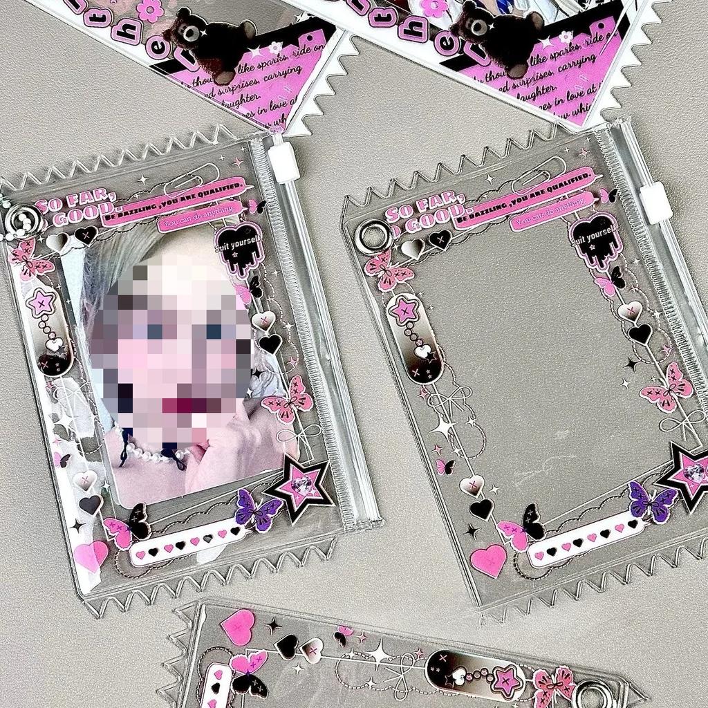 1Pc Korean Y2K Sweet Cool Girl PVC Card Zipper Pouch Kpop 3-inch Photocard Holder Cute Card Display Pendant for Handbag Backpack