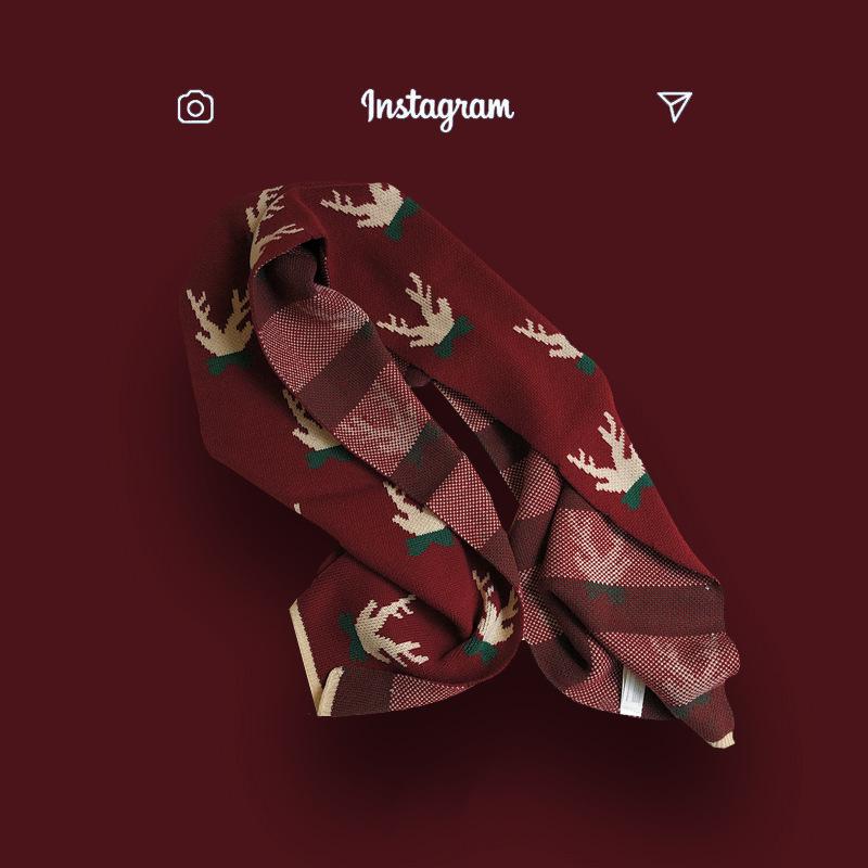 Christmas Gift Red Deer Scarf for Women, Warm and Extended Ins, Cute Student Scarf